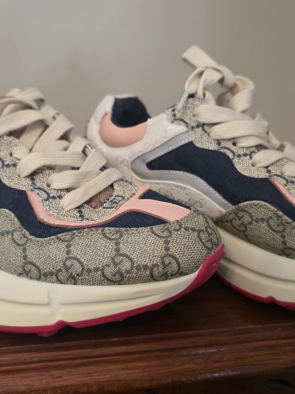 Monogram Platform Sneakers in Navy, Pink & Gray - Picture 3 of 7